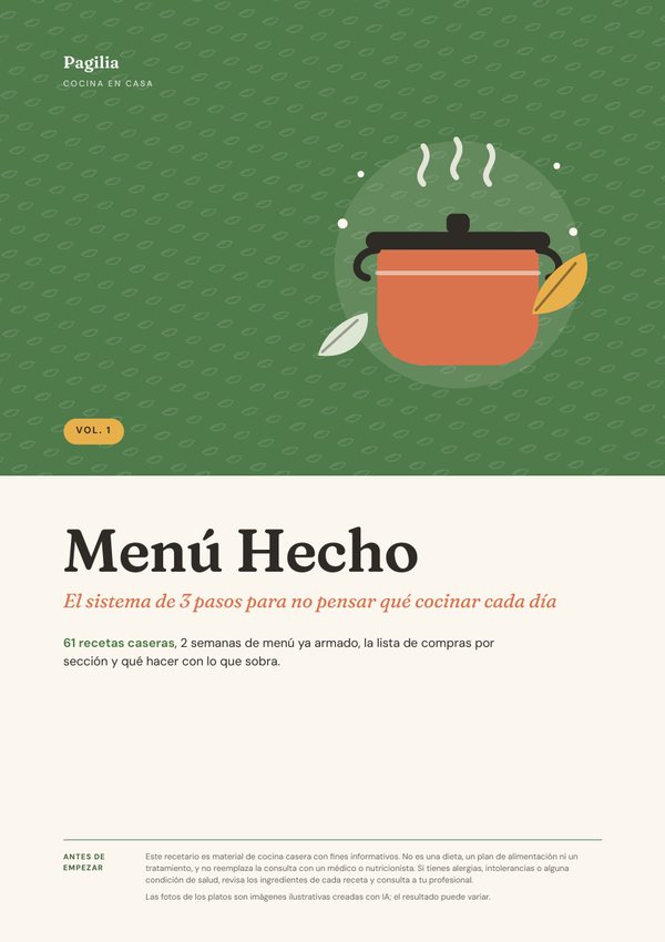 Página 1: portada de Menú Hecho con el descargo